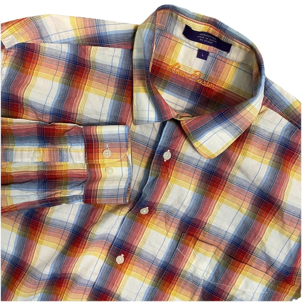 Alan Flusser Men's Large Plaid Long Sleeve‎ Flip Cuff Button Down Shirt